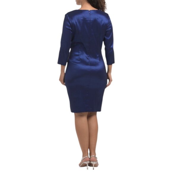 ALEX EVENINGS Royal Three-quarter Sleeve Satin Mini Sheath Dress - Picture 2 of 2